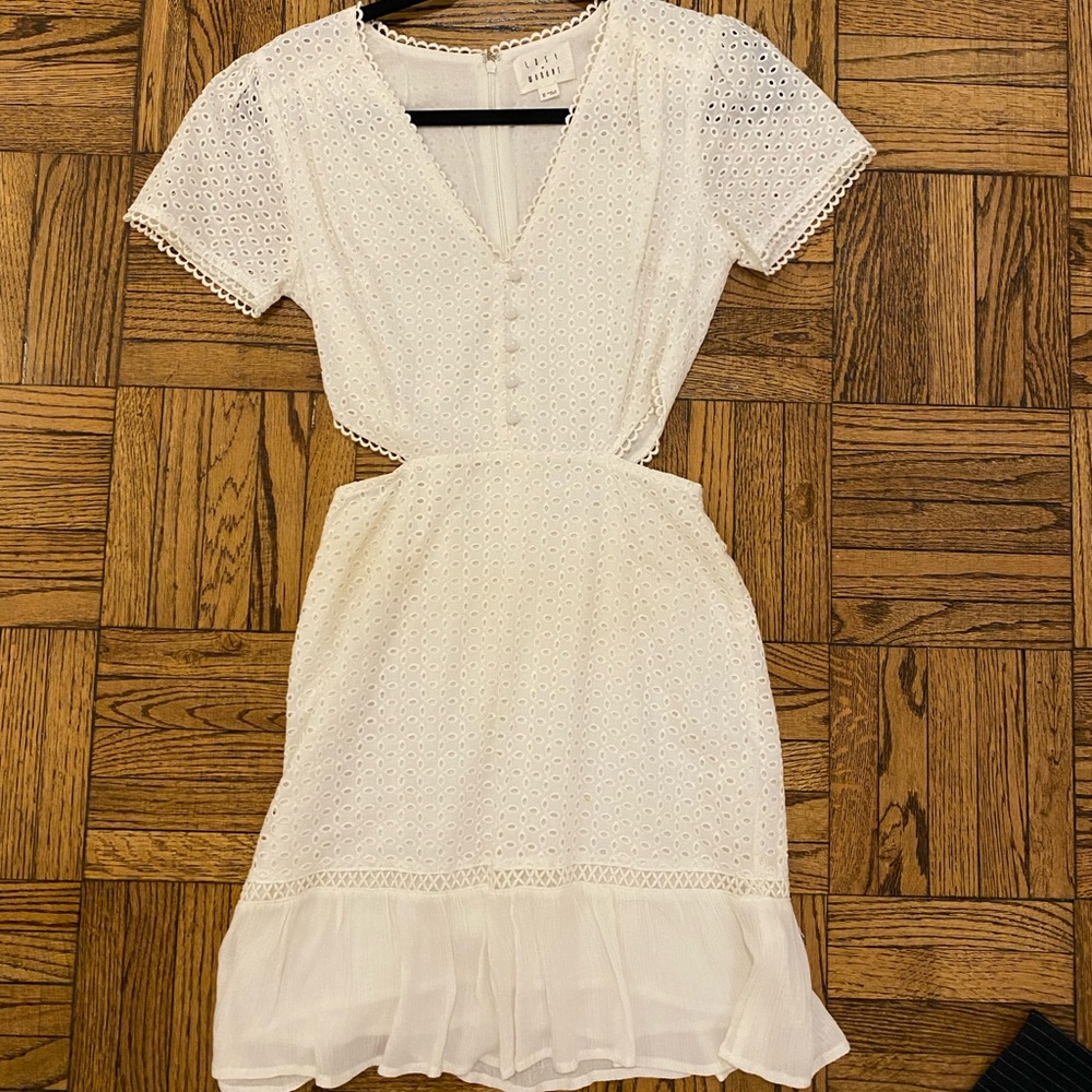 White eyelet cutout dress